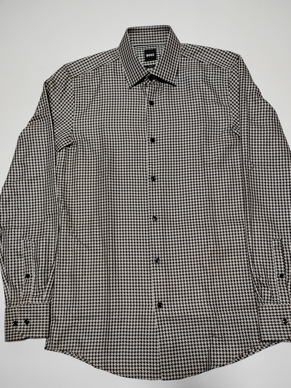 BOSS Men's Black & White Houndstooth Dress Shirt